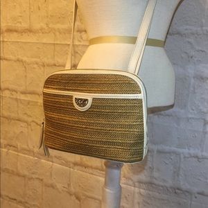 Brighton Crossbody handbag/straw white /leather
